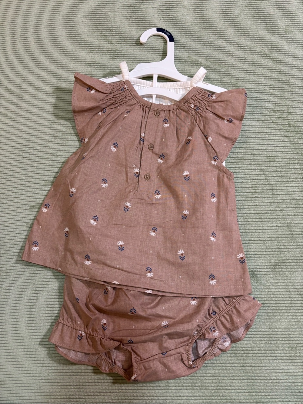 Carters Cream Ribbed Tank with Brown Floral Flutter Top & Bloomers - 3pc set